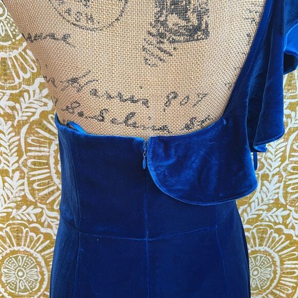 NWT Aidan Mattox Velvet One-Shoulder Ruffle Sheath Dress in Deep Ocean size 10 - Picture 14 of 16